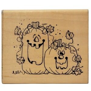 VTG 90s DOTS DJ Hook Punks Rubber Stamp Q121 1991 3"x3.5" Halloween Pumpkin Wood